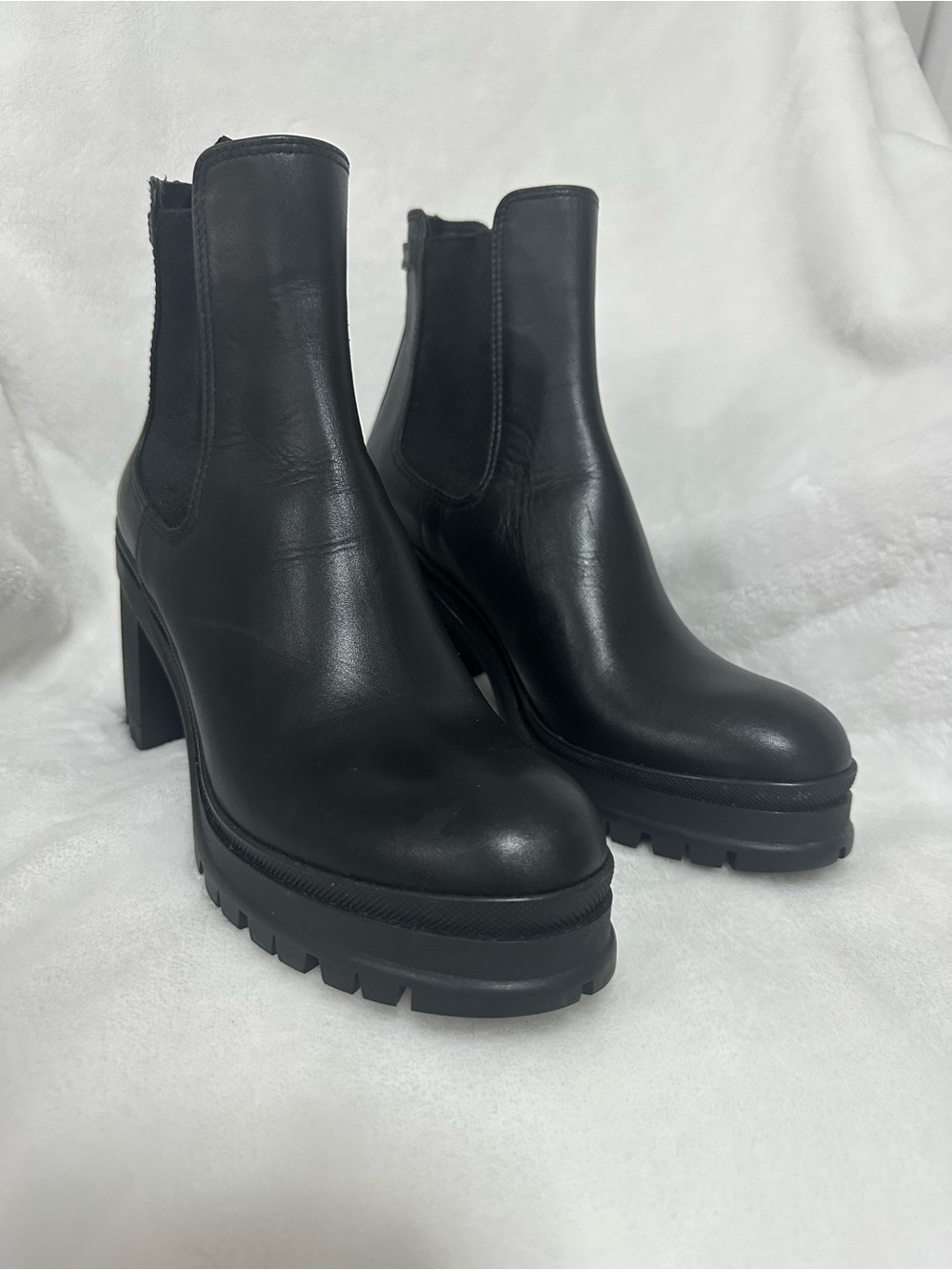 Prada Black Leather Platform Chelsea Booties